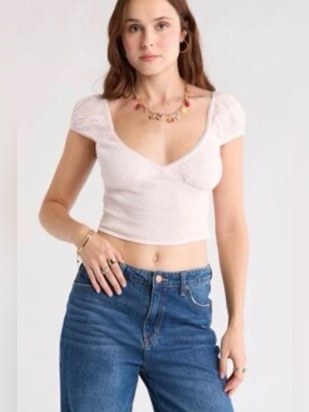 NWT Abound White Ruched Puff Sleeve Milkmaid Crop Top Size S